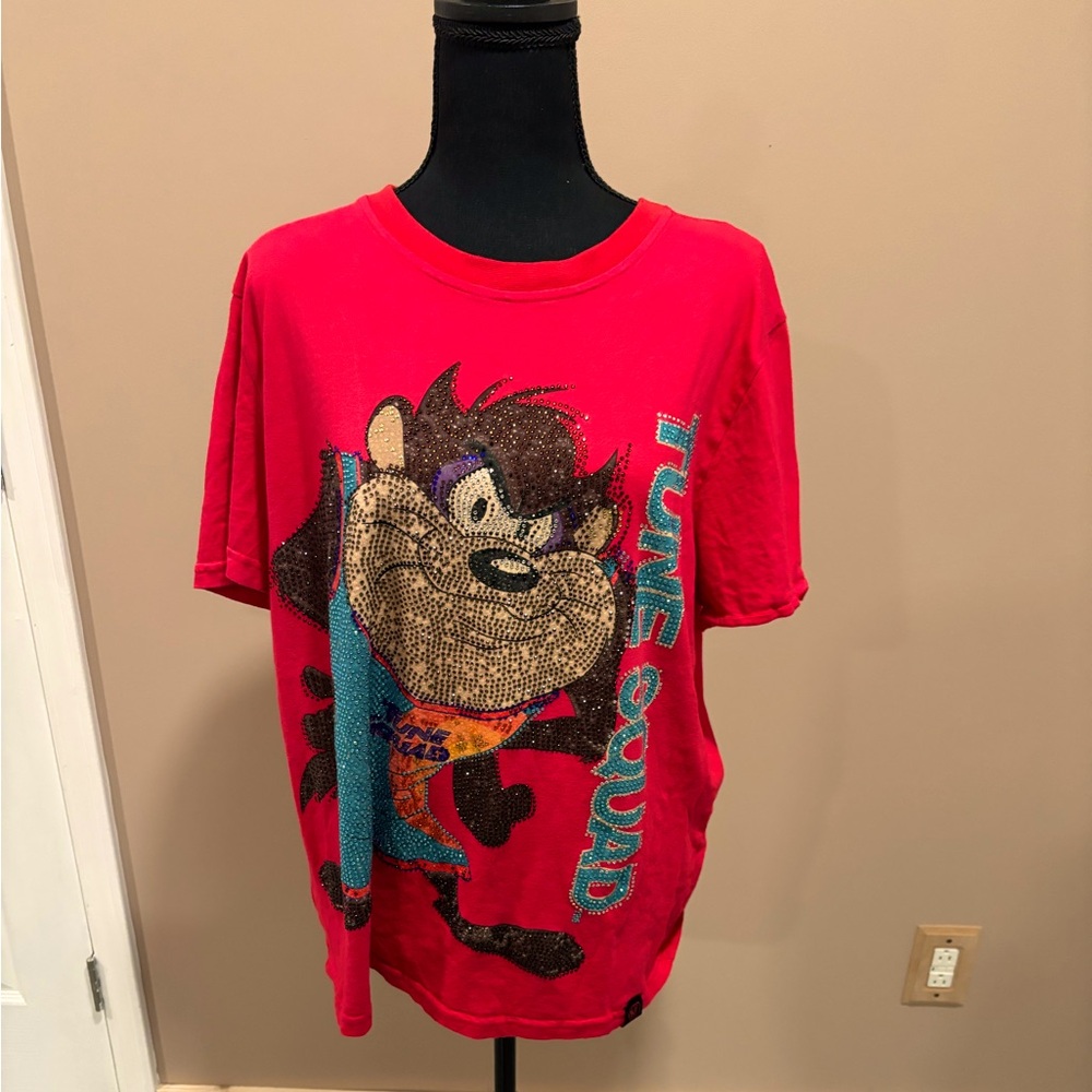 Dekryptic Space Jam Tune  Squad Taz rhinestone T Shirt  Size L